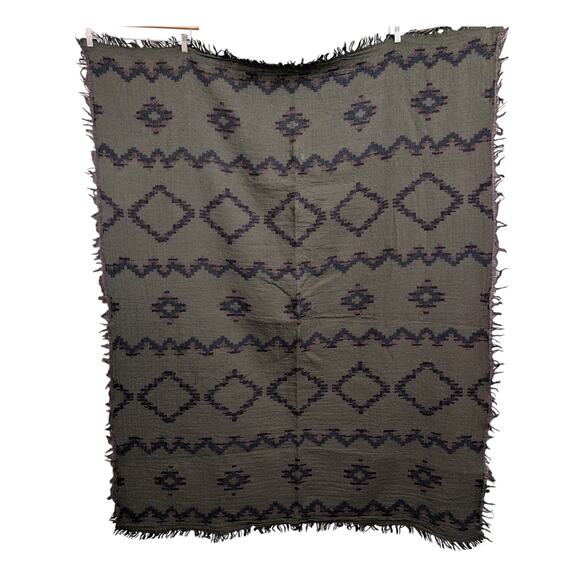 Wilfred Accessories - Wilfred Diamond Pattern Wool Blanket Scarf Raw Edges‎ Reversible 60" x 50"
